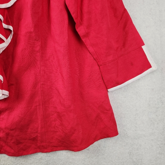 JG Hook Womens Plus Size 28W Linen Blend Red/White Ruffle Front Button Shirt - Picture 3 of 10
